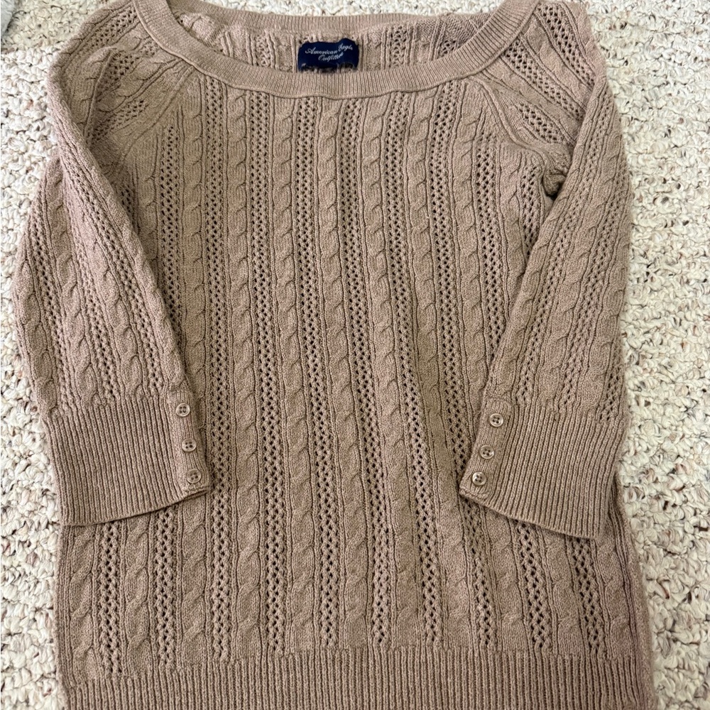 American Eagle Outfitters Taupe Cable Knit Off-the-Shoulder Sweater